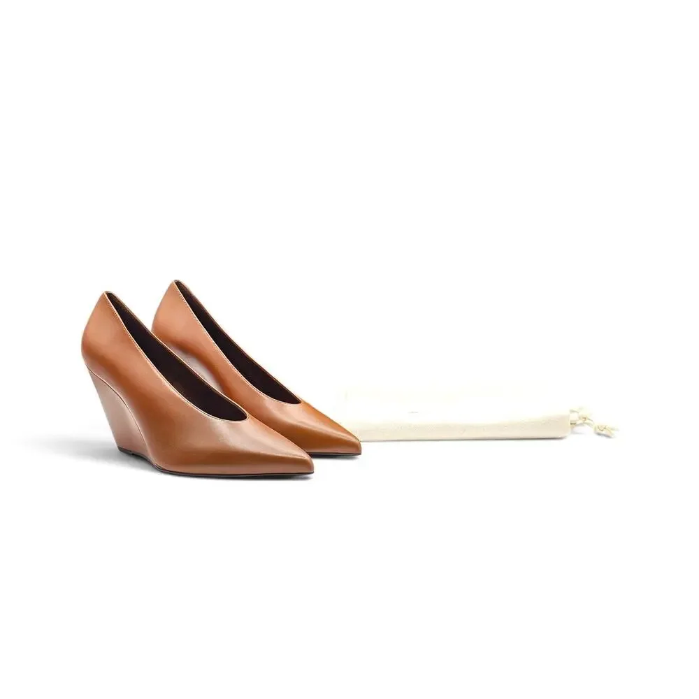 Loro Piana Viola High Wedge Pumps Cedar Bronze Leather EU 39 US 9 - NWOB $1375